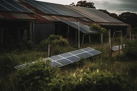 Premium Photo | A farm with a solar panel in the foreground and a barn ...