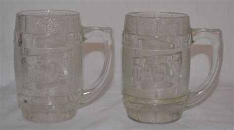 Dad S Root Beer Barrel Shaped Heavy Glass Mugs Vintage Advertising Set