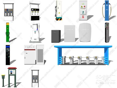 现代充电桩 充电站 加油机 铅笔汇 高品质su模型交流分享平台