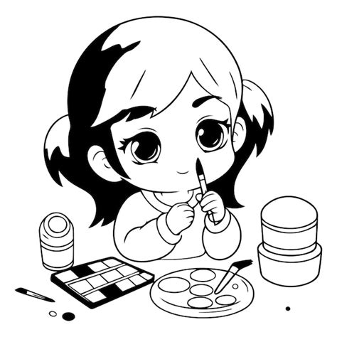 Premium Vector Illustration Of A Cute Little Girl With Makeup Tools