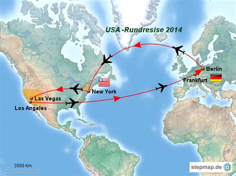 StepMap USA Reise 2014 Karte 1 Landkarte für USA