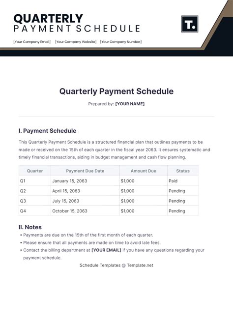 Free Quarterly Payment Schedule Template - Edit Online & Download ...