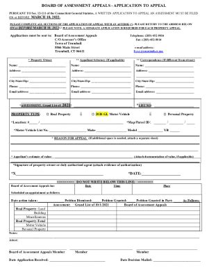 Fillable Online BOARD OF ASSESSMENT APPEALS APPLICATION TO APPEAL