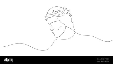 Continuous One Line Drawing Of Jesus Christ With Crown Of Thorns