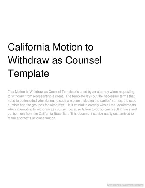 California Motion To Withdraw As Counsel Template