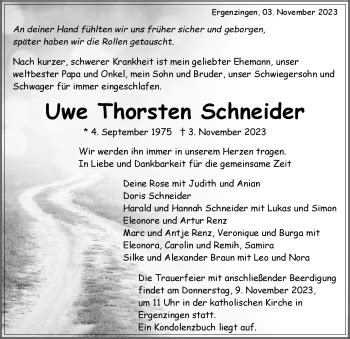 Traueranzeigen Von Uwe Thorsten Schneider Schwarzw Lder Bote Trauer