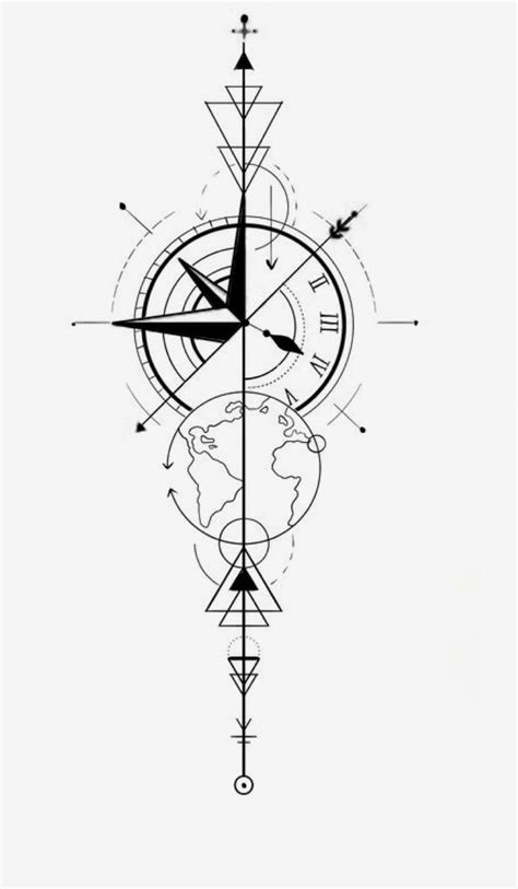 A Black And White Drawing Of A Compass With Arrows Pointing In