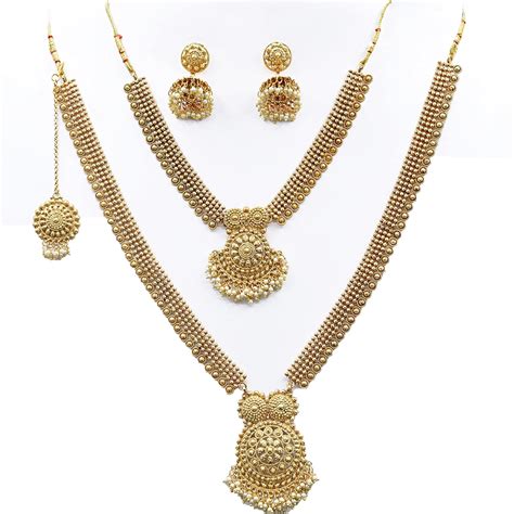 Buy Golden Treasure Traditional Gold Plated Long Haram Dual Necklace