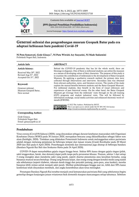 PDF Generasi Milenial Dan Pengembangan Museum Geopark Batur Pada Era
