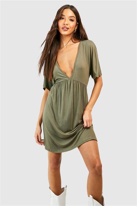 V Neck Smock Dress Boohoo Usa