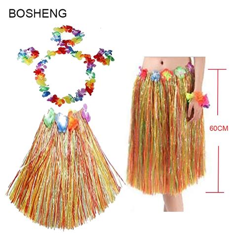 5pcs Set Adult Women Luau Hula Dance Skirts Plastic Fibers Grass Skirts Hula Skirt Hawaiian