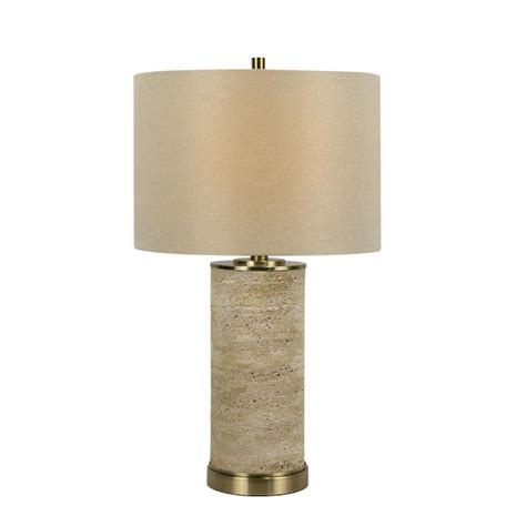 Fangio Lighting In Beige Faux Stone Mounted Cylinder Table Lamp