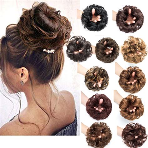 Messy Hair Bun Extensions Updo Hairpiece Ladies Synthetic Wavy Curly Dish Hair Bun Extension