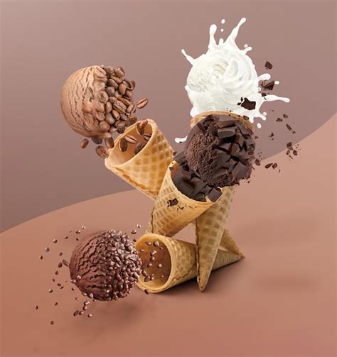 D Render Cones De Sorvete Creme De Chocolate E Caf E Sabores De