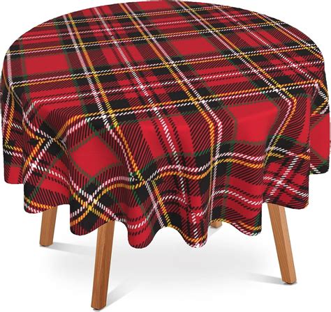 Red Black Plaids Tablecloth X Inch Round Retro Christmas Plaid