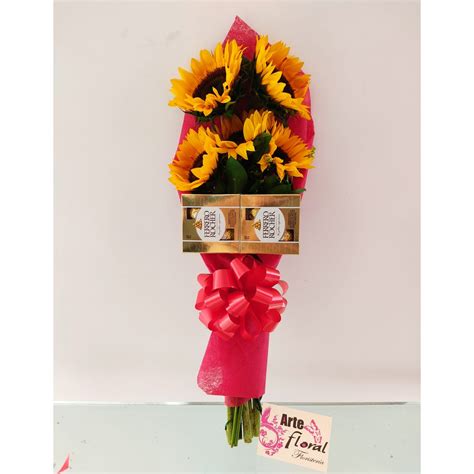 Bouquet Con Girasoles Y Chocolate Ferrero Florister A Arte Floral