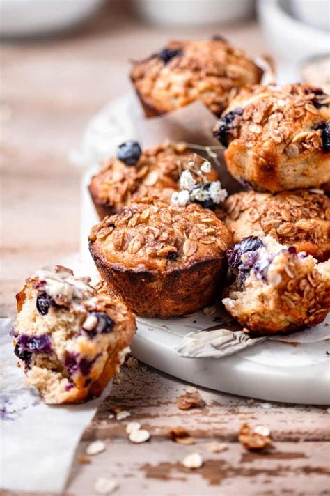 Banana Blueberry Oatmeal Muffins With Crumb Topping