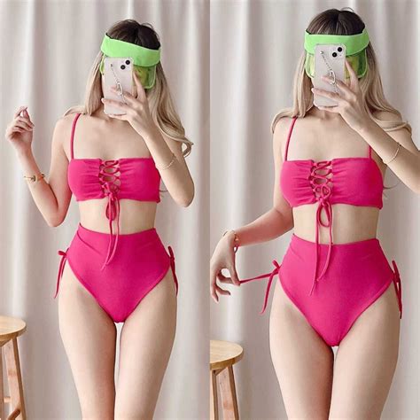 Drawstring Side High Waisted Bikini Swimsuit Swinmwear Shopee Philippines