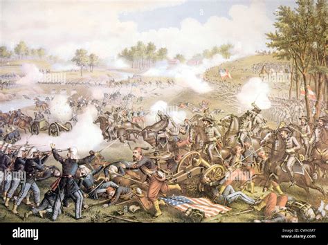 The Battle of Bull run on July 21, 1861, lithograph by Kurz & Allison ...