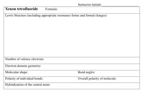 Solved Instructor initials: Xenon tetrafluoride Formula: | Chegg.com