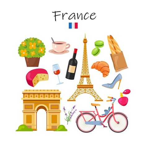 Premium Vector | Set of French symbols and landmarks