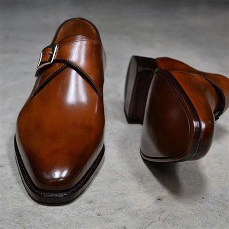 Handmade Mens Genuine Brown Leather Monk Buckle Dress Shoes Handcrafted Luxury Buckle Up