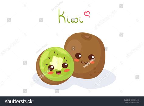 Kawaii Vector Illustration Kiwi Characters Whole เวกเตอร์สต็อก ปลอด