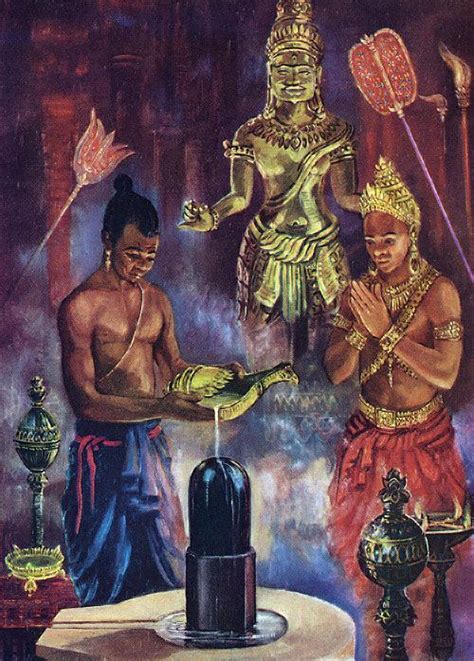 King Jayavarman II [9th-century king of Cambodia] giving his offerings ...