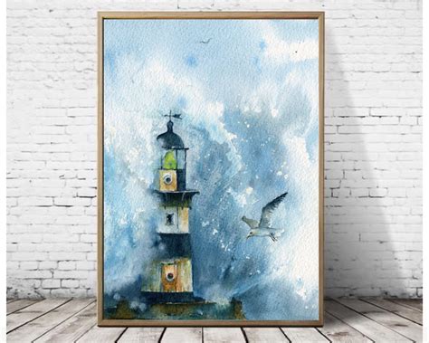 Lighthouse Painting Stormy Dark Ocean Art Large Print Moody Lighthouse ...