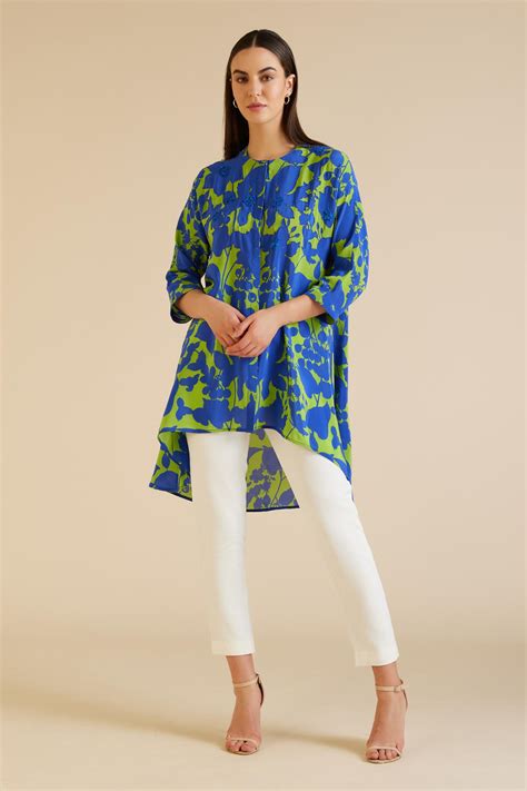 Buy Pankaj And Nidhi Blue Silk Crepe Cleo Flower Print And Embellished