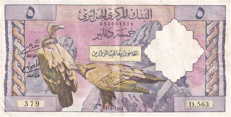 Billet Algérie 5 Dinars Aigle Brebis 1964 Série D 563 P 122a