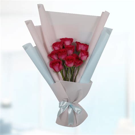 Dark Pink Rose Bouquet | Pink Flower Bouquet | BTF Qatar