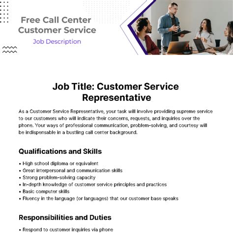 Free Call Center Customer Service Job Description Template Edit