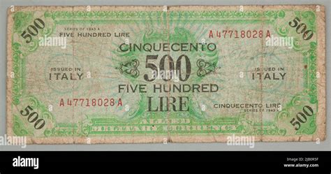 Banknote At 500 Lire Allied Military Currency Italy 1943 Stock Photo