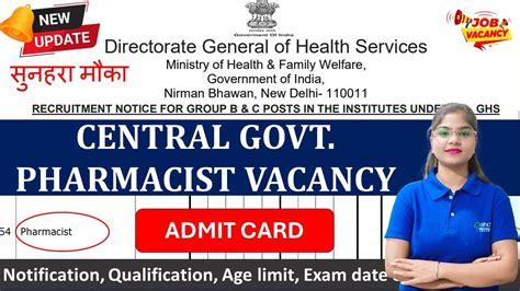 Central Govt Pharmacist Vacancy At Directorate General Of Health