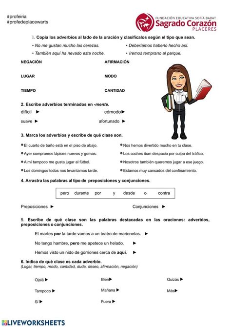 Los Adverbios Preposiciones Y Conjunciones Worksheet