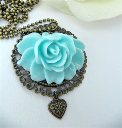 Vintage Style Blue Flower Necklace Turquoise Romantic Jewelry On Luulla