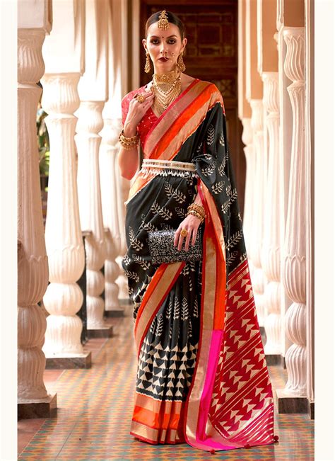 Shop Black Art Silk Patola Saree Festive Wear Online At Best Price Cbazaar