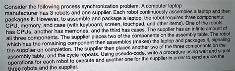 Solved Consider The Following Process Synchronization