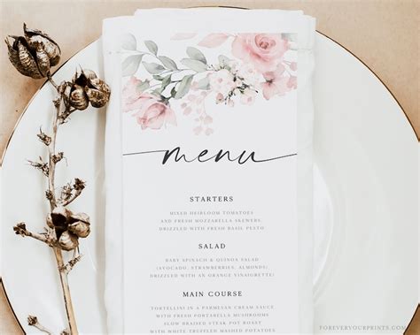 Wedding Dinner Menu Cards Template Wedding Menu Template - Etsy