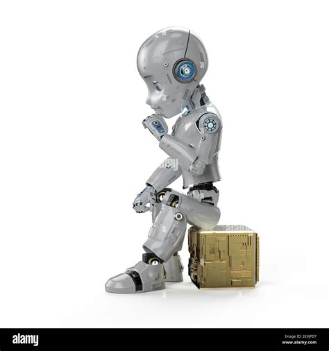 3d rendering cute robot or artificial intelligence robot with cartoon character thinking or ...