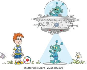 Funny Aliens Their Small Flying Saucer Stock Vector (Royalty Free) 2265809605 | Shutterstock