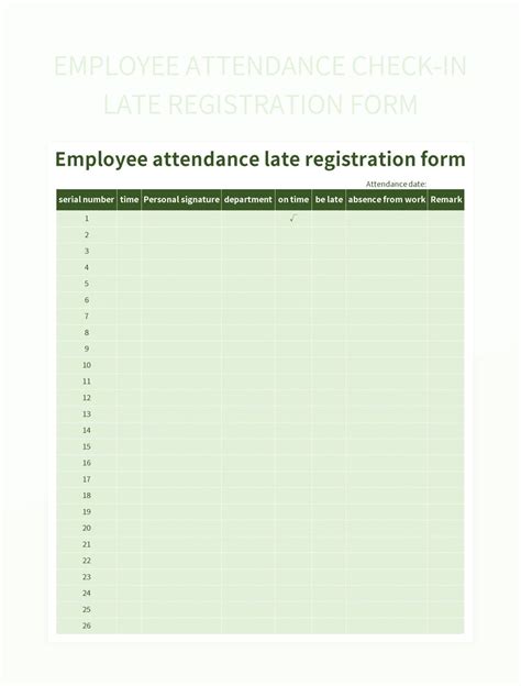 Employee Attendance Check In Late Registration Form Excel Template And