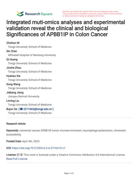 PDF Integrated Muti Omics Analyses And Experimental Validation Reveal