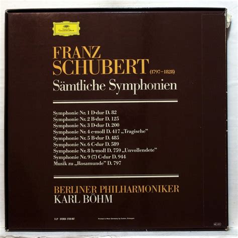 Schubert Complete Symphonies By Karl Bohm LP Box Set With