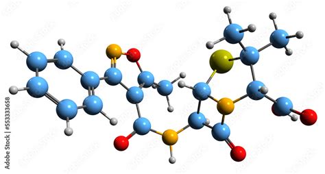 3D image of Oxacillin skeletal formula - molecular chemical structure ...