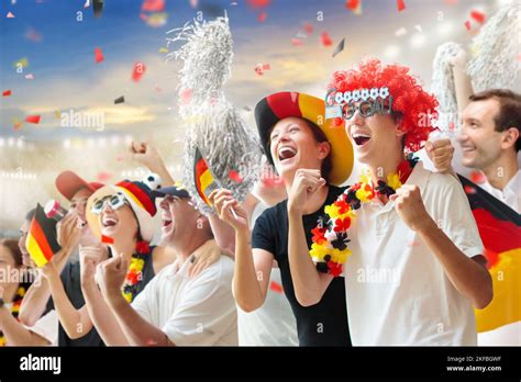 Germany Football Supporter On Stadium German Fans On Soccer Pitch