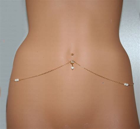 Waist Chain With Belly Bar Freshwater Peals 6 Etsy Body Jewelry