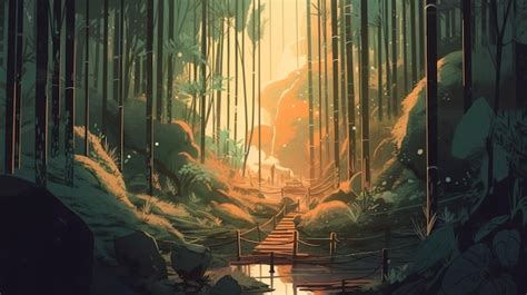 Premium Ai Image Lofi Forest Landscape Wallpaper Background Design