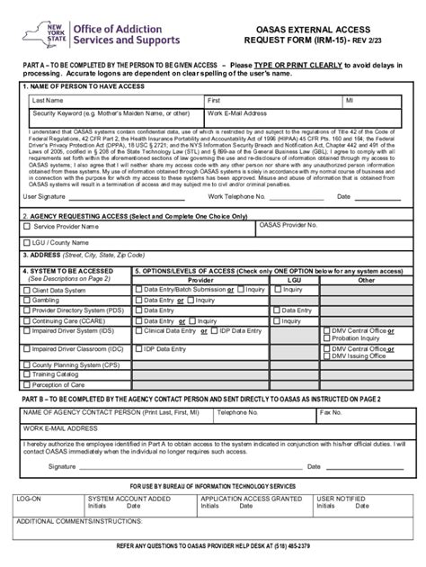 Fillable Online Oasas Ny OASAS EXTERNAL ACCESS REQUEST FORM IRM 15